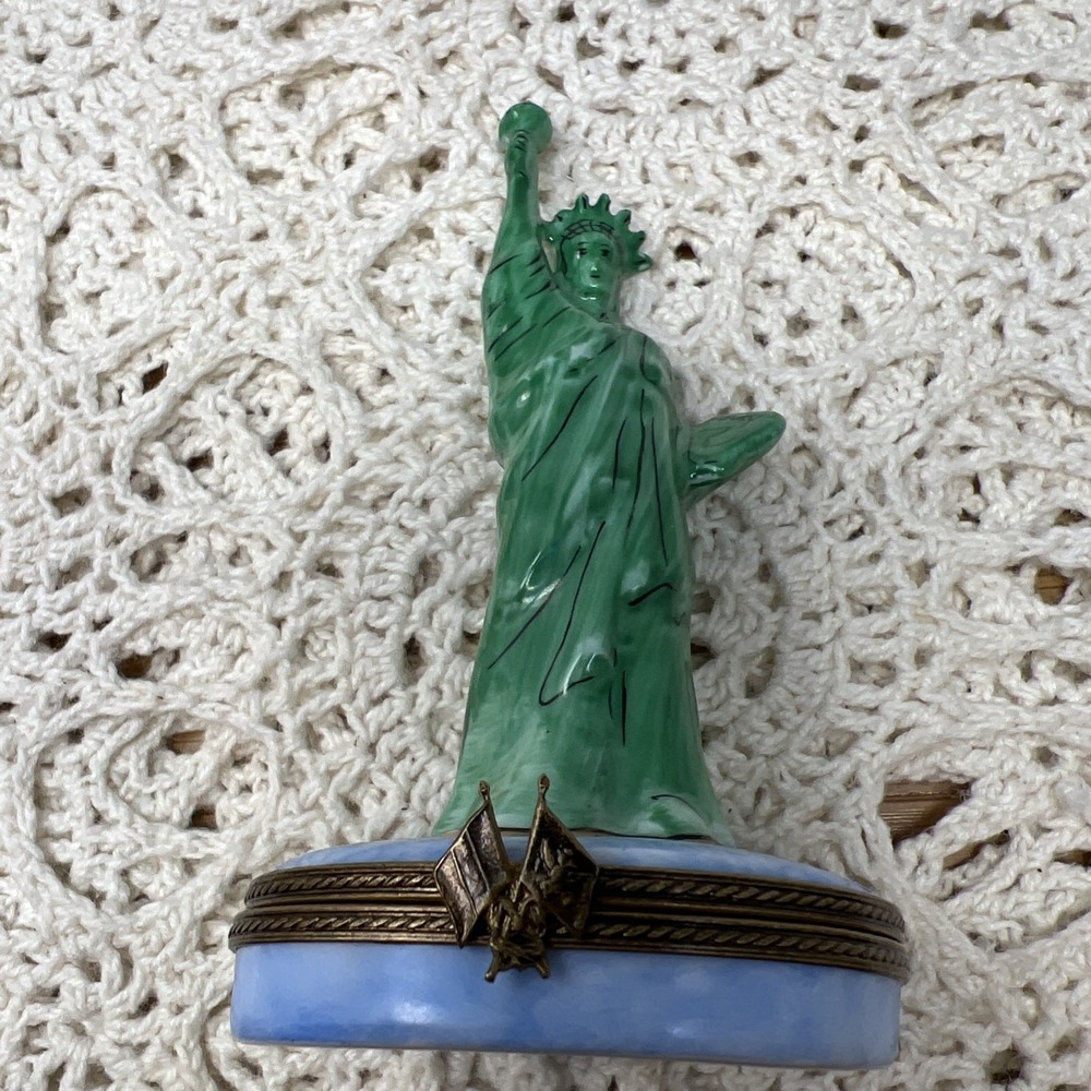 Limoges Trinket Box Statue Of Liberty New York US Flag & White House Peint Main - Picture 2 of 12